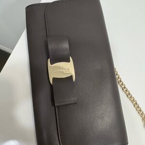 Chic Black Leather Clutch with Gold Accent